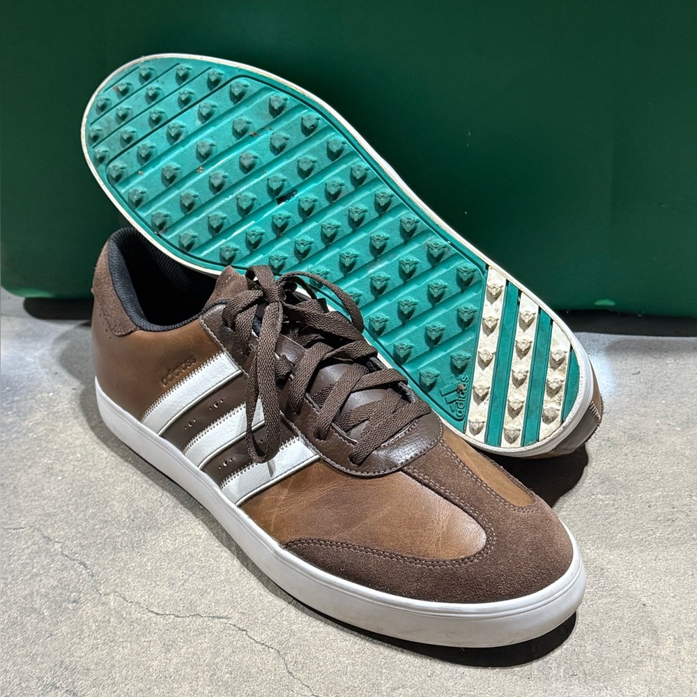 Adidas Adicross Leather Spikeless Golf Shoes Brown/White Men's Size 13 - Picture 10 of 16